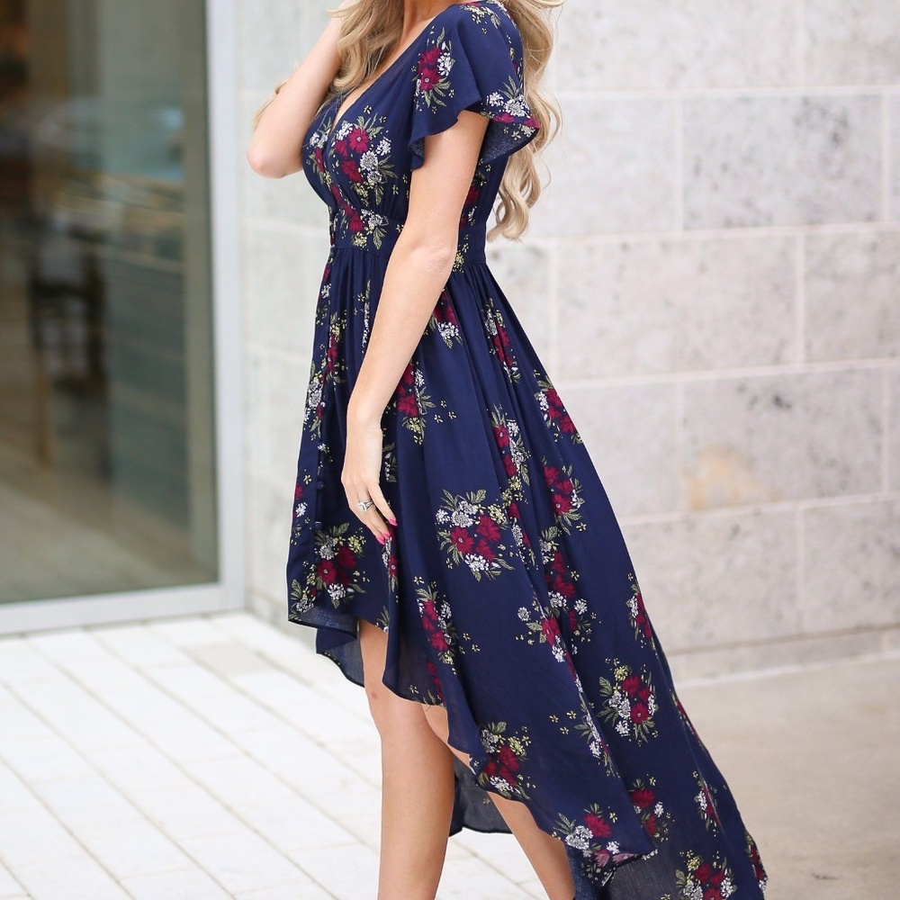 SOLD!!! Navy floral high-low maxi dress